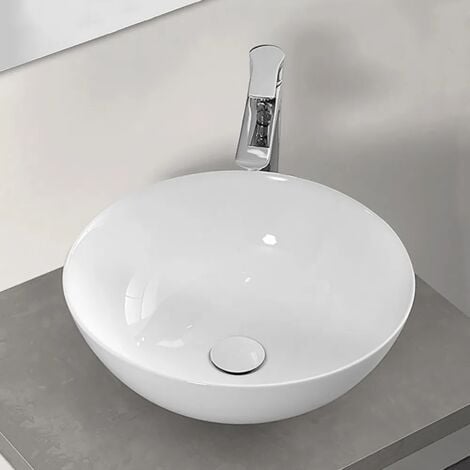 INBAGNO Lavamani da appoggio a bacinella 40 cm in ceramica bianco lucido