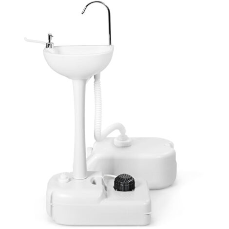 Lavamanos portátil 58 x 34 x 102 cm práctico con ruedas para lavado de manos e higiene exterior fabricado en HDPE blanco 200019550