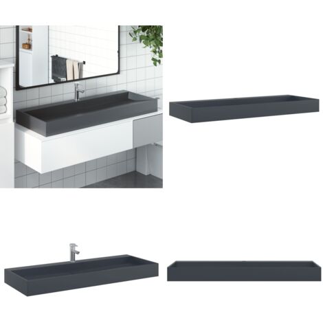 Lavandino 120x46x11 cm Blocco in Marmo/Minerale Antracite - Lavabo da parete - Lavabo da appoggio