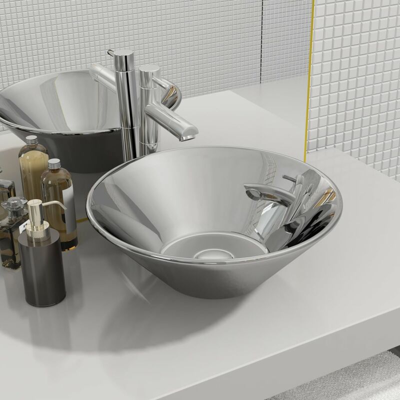 Lavabo, Lavandino 42x14 cm in Ceramica Argento vidaXL 3951