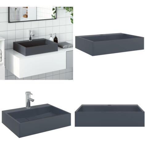 Lavandino 50x38x11 cm Blocco in Marmo/Minerale Antracite - Lavandino da parete - Lavandino da appoggio