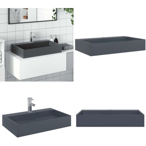 Lavandino 60x38x11 cm Blocco in Marmo/Minerale Antracite - Lavandino da parete - Lavandino da appoggio