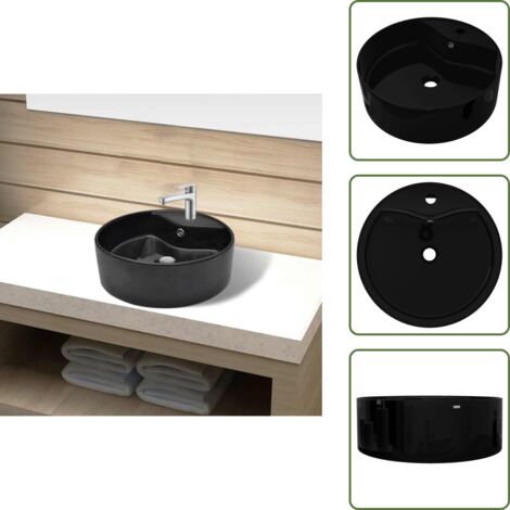 Lavandino bagno in Ceramica nera rotondo con Foro di trabocco - Lavandino nero