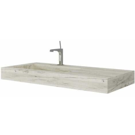 Lavandino Bagno In Hpl Con Vasca A Sx Rovere Ghiaccio 100Cm