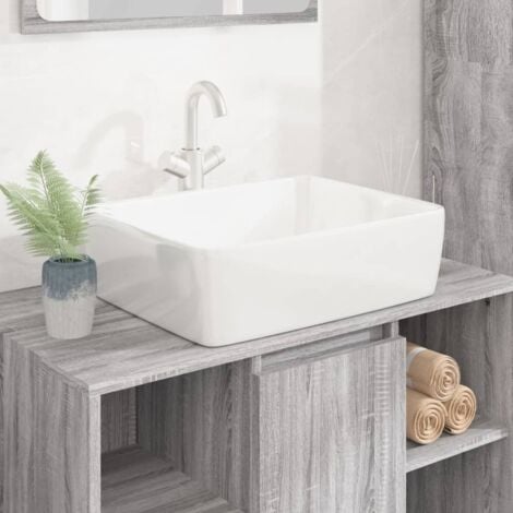 Lavabo da appoggio in ceramica rettangolare 41x42 cm bianco lucido