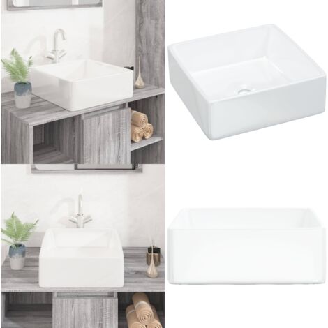 Lavandino Bianco 37x37x13 cm in Ceramica Quadrato - Lavandino quadrato - Lavandino in ceramica