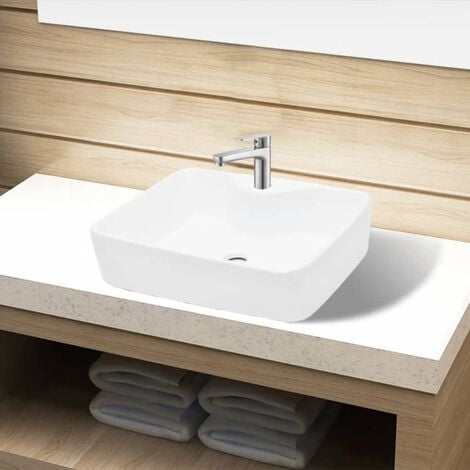 Lavandino con Foro per Rubinetto lavabo da bagno in Ceramica 48x37x13,5 cm colore : BIANCO