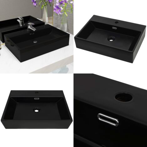 Lavandino con Foro Rubinetto Ceramica Nero 60,5x42,5x14,5 cm - Lavandino ceramico - Lavandino nero