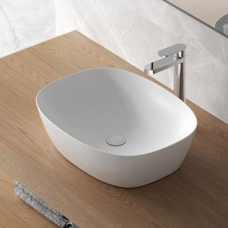 Lavandino da appoggio ovale 50x38 cm bianco opaco Tokyo