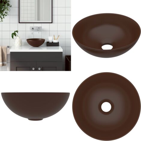 Lavandino da Bagno in Ceramica Marrone Scuro Rotondo - Lavabo rotondo - Lavabo da bagno