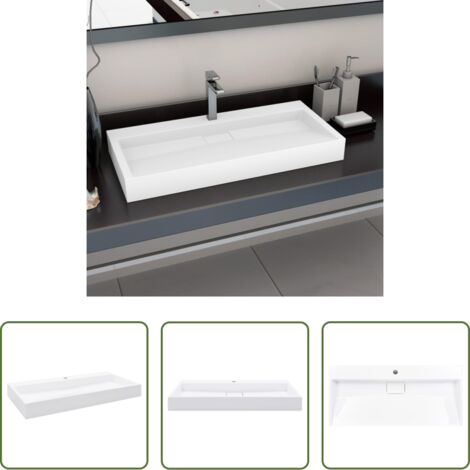 Lavandino da bagno -  Lavandino 100x46x11 cm Blocco in Marmo/Minerale Bianco