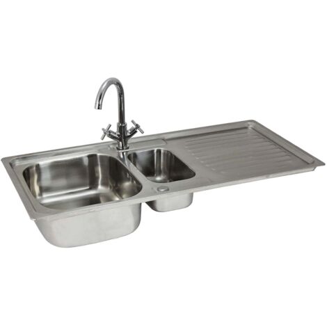 Lavandino da Cucina in Acciaio Inossidabile 105cm x 50cm con Rubinetto Victoria
