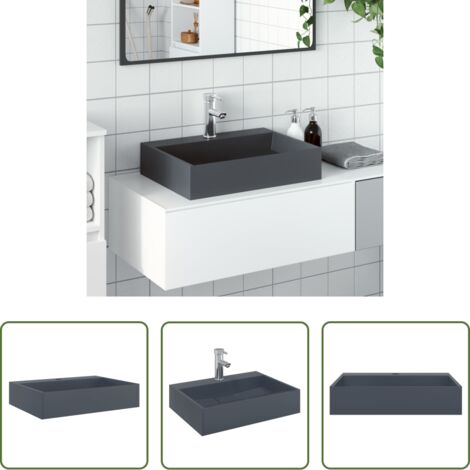 Lavandino da parete -  Lavandino 50x38x11 cm Blocco in Marmo/Minerale Antracite