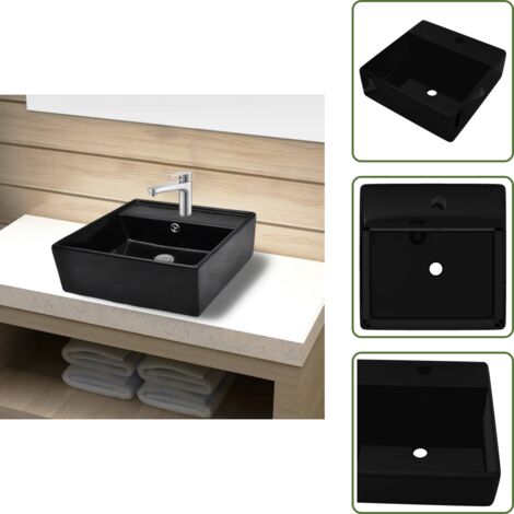 Lavandino in Ceramica Nera Quadrato con Foro Rubinetto/ Trabocco - Lavabo quadrato