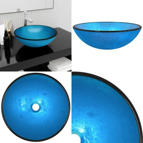 Lavandino in Vetro Temperato 42x14 cm Blu - Lavabo da bagno - Lavandino moderno