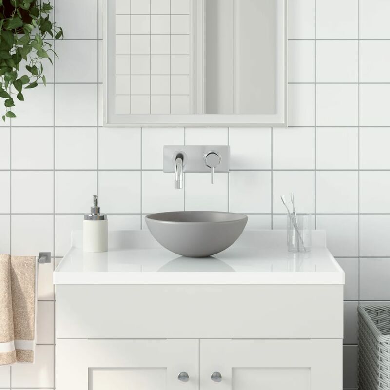 Lavabo, Lavandino da Bagno in Ceramica Grigio Chiaro Rotondo Vidaxl 1766