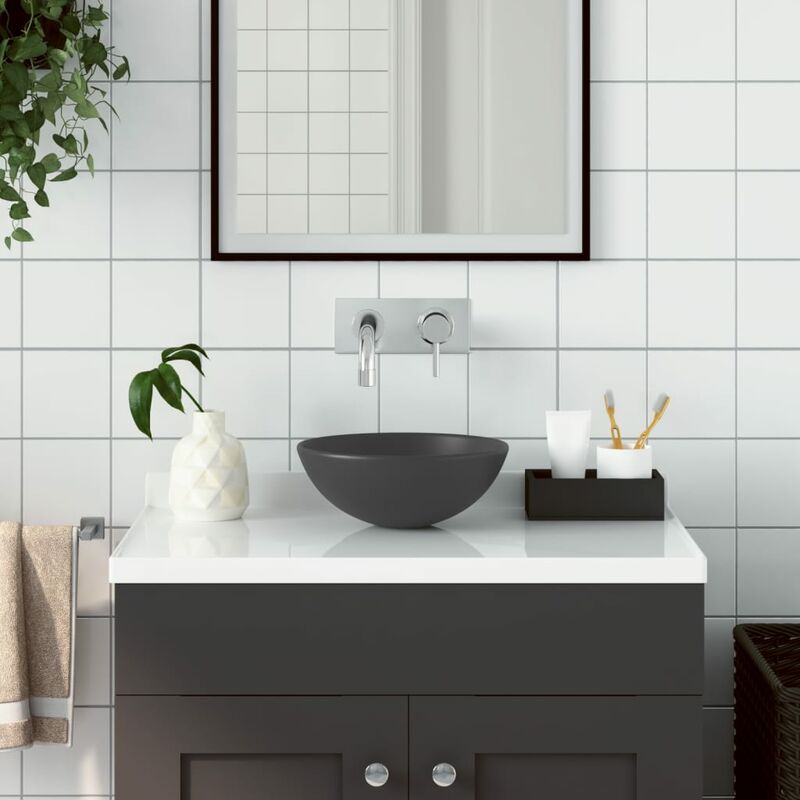 Vidaxl - Lavandino da Bagno in Ceramica Grigio Scuro Rotondo Grigio