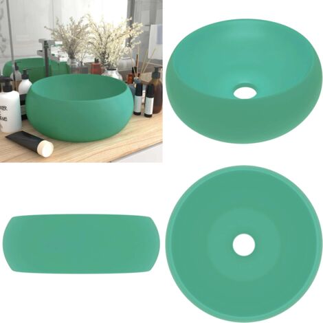 Lavandino Lusso Rotondo Verde Chiaro Opaco 40x15 cm in Ceramica - Lavabo rotondo - Lavabo moderno