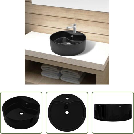 Lavandino nero - Lavandino bagno in Ceramica nera rotondo con Foro di trabocco