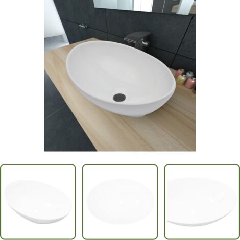 Lavandino ovale -  Lavello in Ceramica di Lusso Bianco Ovale 40 x 33 cm