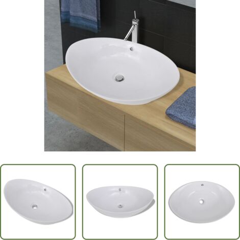 Lavandino ovale -  Lavello Ovale in Ceramica di Lusso con Troppopieno 59 x 38,5 cm