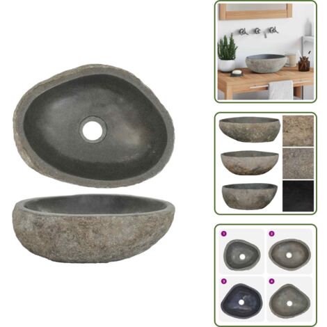 Lavandino per bagno - vidaXL Lavandino in Pietra di Fiume Ovale (29-38)x(24-31) cm - Lavandino in pietra