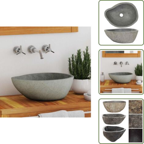 Lavandino per bagno - vidaXL Lavandino in Pietra di Fiume Ovale (37-46)x(29-36) cm - Lavandino in pietra