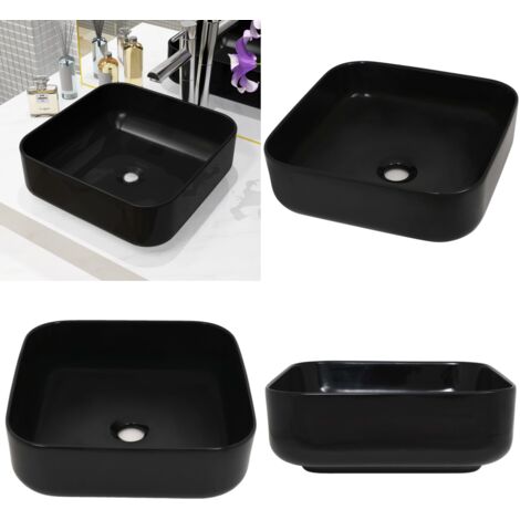 Lavandino Quadrato in Ceramica Nero 38x38x13,5 cm - Lavandino quadrato - Lavandino nero