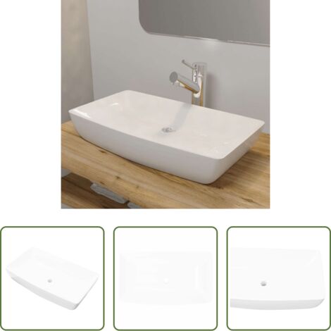 Lavandino rettangolare - Lavello Bianco in Ceramica di Lusso Rettangolare 71 x 39 cm