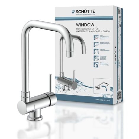 SCHÜTTE 24550 Cucina Window, sottofinestra, lavello Davanti, Rubinetto Miscelatore monocomando Girevole a 360° per Finestra, Cromo