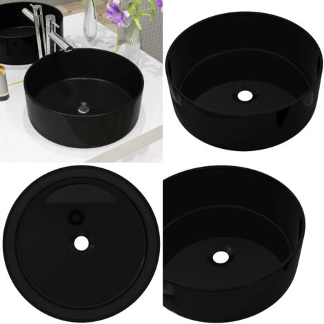 Lavandino Tondo in Ceramica Nero 40 x 15 cm - Lavandino tondo - Lavandino nero