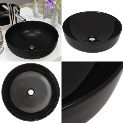 Lavandino Tondo in Ceramica Nero 41,5x13,5 cm - Lavandino tondo - Lavandino nero