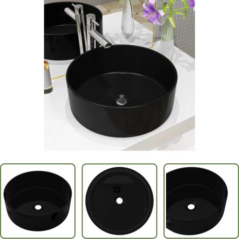 Lavandino tondo -  Lavandino Tondo in Ceramica Nero 40 x 15 cm