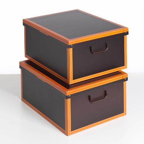 Lavatelli Set 2 pezzi Scatole armadio in cartone, organizer per vestiti e biancheria, per cambio stagione, Cuoio 50x40xh25 cm