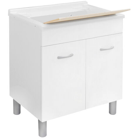 Lavatoio 80x50 cm con mobile in legno e tavola in legno Bianco