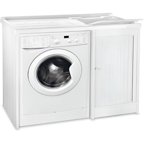 Lavatoio a serranda in Pvc Bianco 105x60 con vasca portalavatrice in resina DX