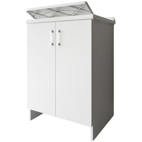 Lavatoio Bianco 2 Ante 45x50x85 cm Vasca PP e Asse in Resina