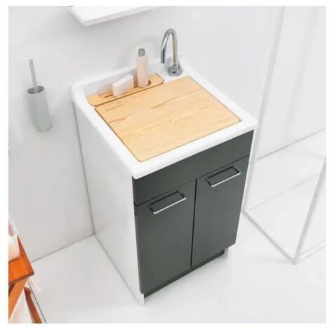 Lavatoio Colavene Swash 2 Ante con Contenitore e Asse Lavapanni 50x50x86 Antracite - 24170H