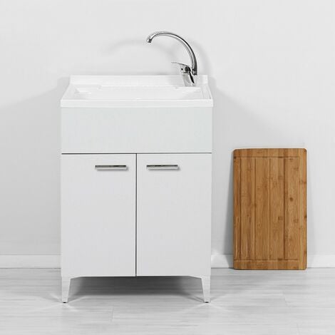 Lavatoio con mobile 60x50 cm 2 ante grigio con vasca in resina e asse  lavapanni