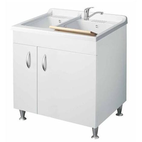 LAVATOIO CON MOBILE IN NOBILITATO E 2 VASCHE Misura: L cm. 75 x P cm. 60
