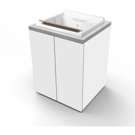 Lavatoio in legno Bianco a 2 ante con top Grigio e vasca in resina 71x65 cm