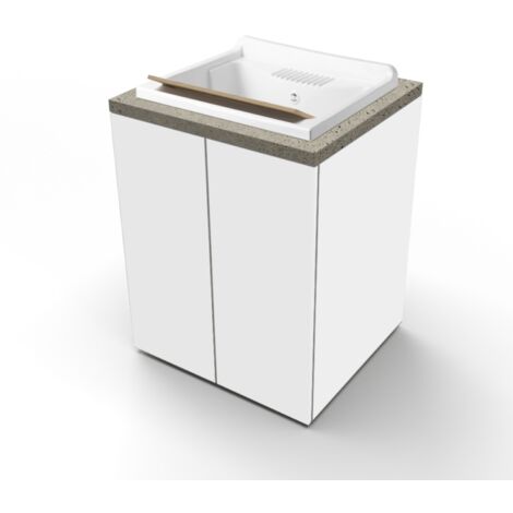 Lavatoio in legno Bianco a 2 ante con top Pietra e vasca in resina 71x65 cm