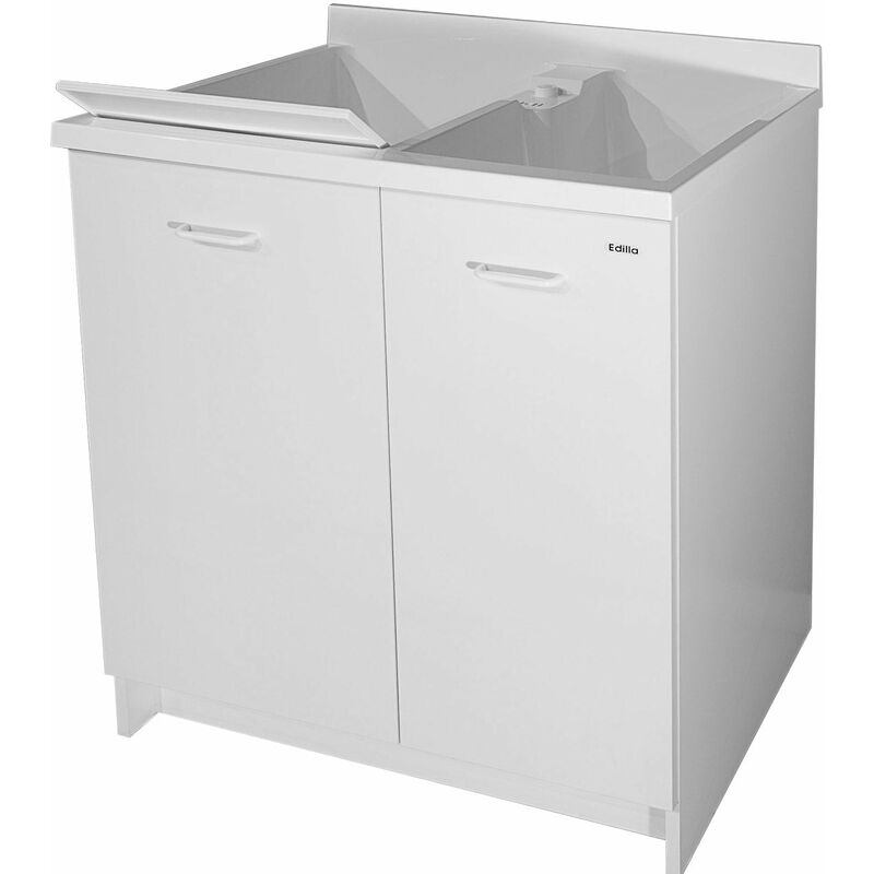 Mobile Lavatoio 80x60x85cm 2 Ante 2 Vasche Asse in Termoplastico Montegrappa Edilla Bianco