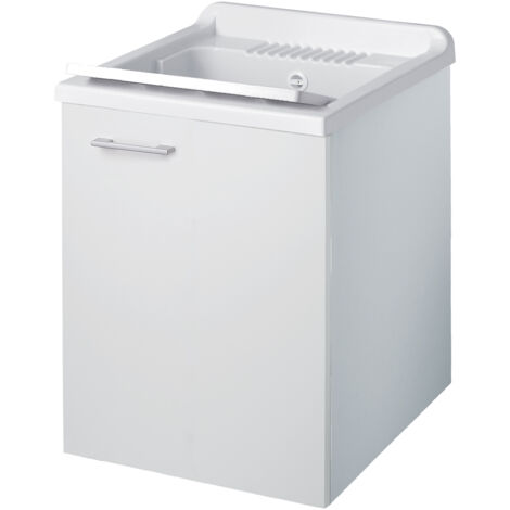 Lavatoio SOSPESO legno 1 anta interno 50x50 (H.85) vasca asse in PP BIANCO