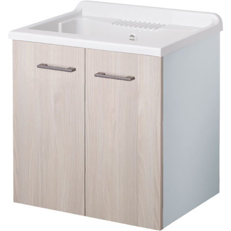 Lavatoio SOSPESO legno 1 anta interno 60x50 (H.85) vasca asse in PP OLMO