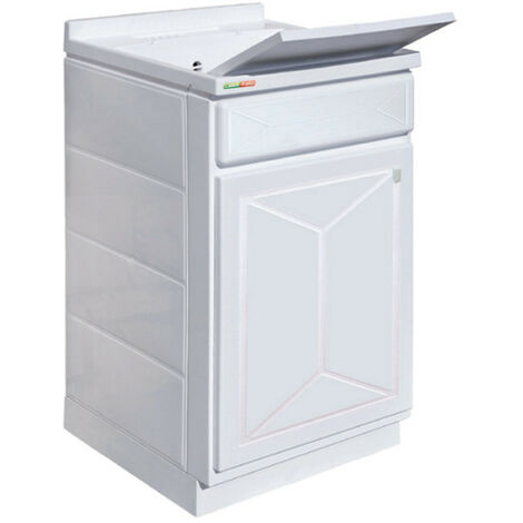 Lavatoio + Sottolavatoio 45 x 50 H90 cm - 1 Anta - Installazione A Terra - Colore Bianco - In Polipropilene Stampato