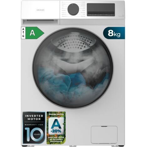 Lavatrice con capacità di 8 kg e 1200 giri al minuto, 11 programmi, Classe A, Motore Inverter Plus, Steam Max, Drum Clean, Programma rapido 15’, Delay Start e KidLock.