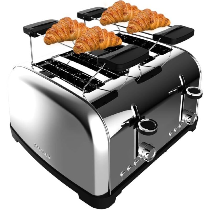 Cecotec Grille-pain Vertical 4 Fentes Courtes Toastin' time 1700 Double Inox. 1700 W, 4 Tranches de Pain, Fente Large de 3,8 cm