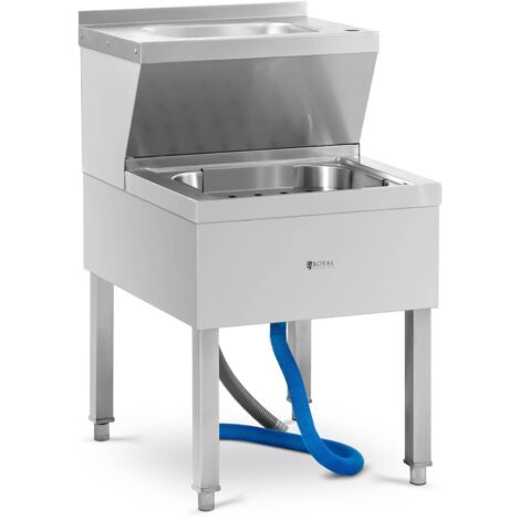 Lave-Main Avec Vide-Seau Vidoir Plonge Professionnelle Inox 2 Bacs Hauteur 84 cm - Argent