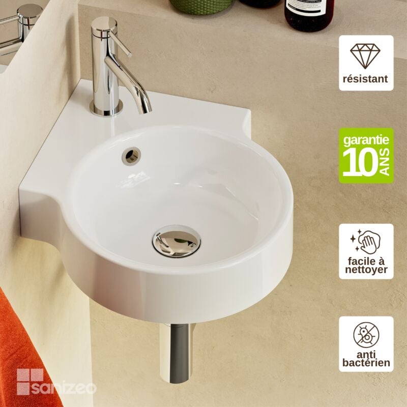 Lave main d'angle à suspendre SAGA Minéral Composite Blanc Brillant 3838H12,2cm - LAVABERG by Sanizéo